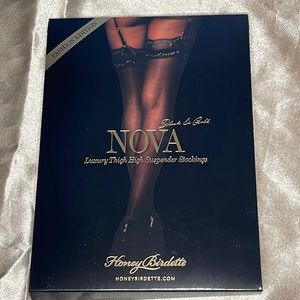 Honey Birdette Black & Gold Nova Thigh High Stockings